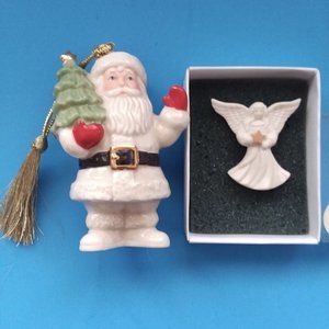Christmas Ornament Vinatge Lenox Santa & Angel Brooch Pin Tree